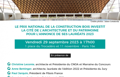 Le Prix National de la Construction Bois annoncera ses lauréats le 29 septembre 2023 !