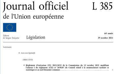 La nomenclature douanière et les taux de douane au 1er janvier 2022